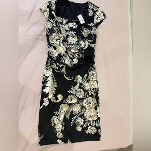 White House Black Market Black and Cream Asymmetrical Dress